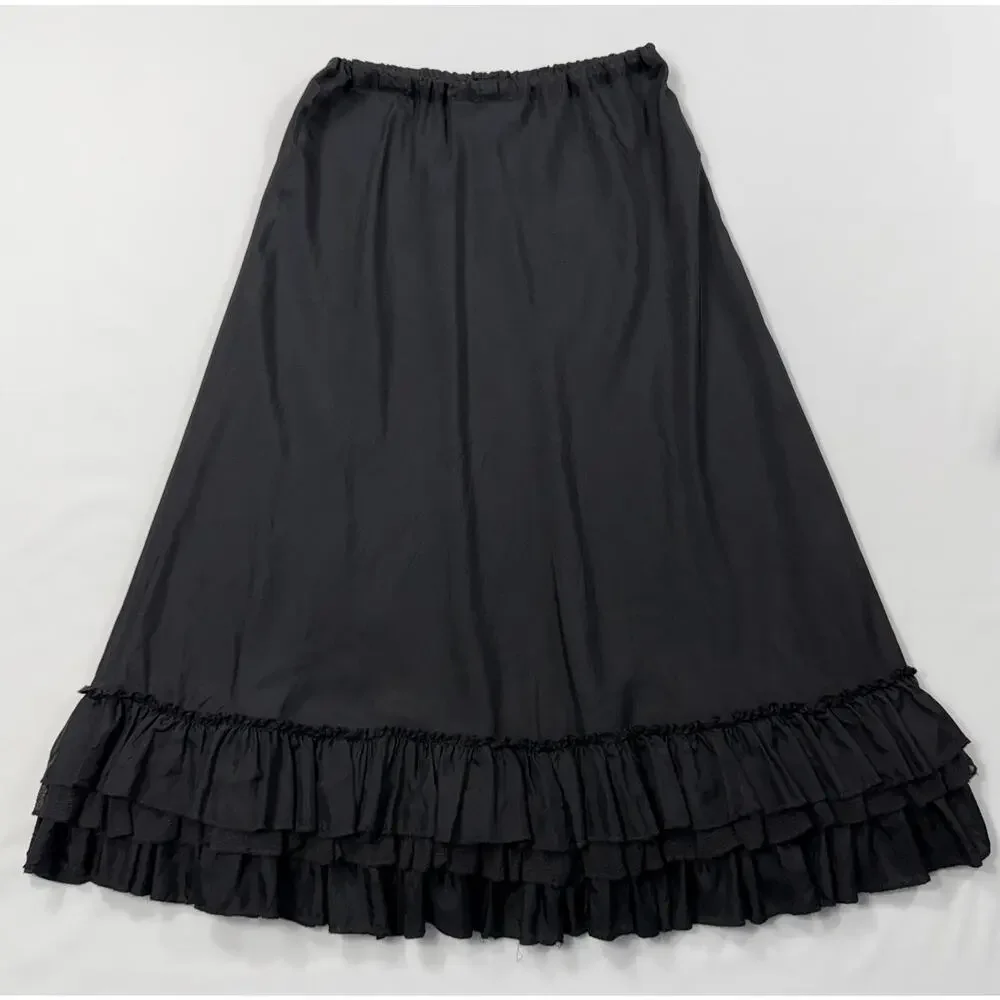 Pure DKNY Black 1990s Skirt, 100% silk Elasticated Waist Sz 6 ruffle hem